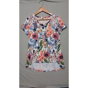 Isaac Mizrahi Live Shirt Womens XS Short Sleeve White Floral Preppy Boho STAINED